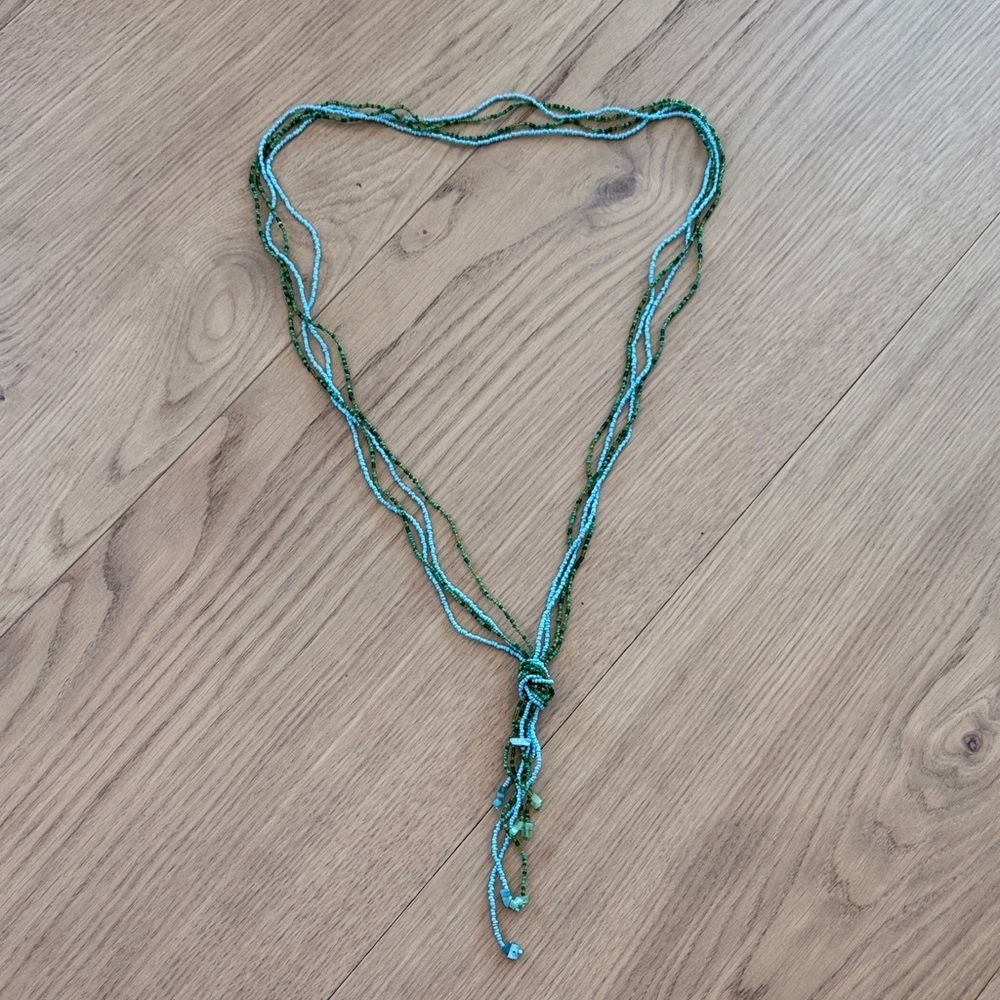 Blue and Green Beaded bolo style Necklace- XL